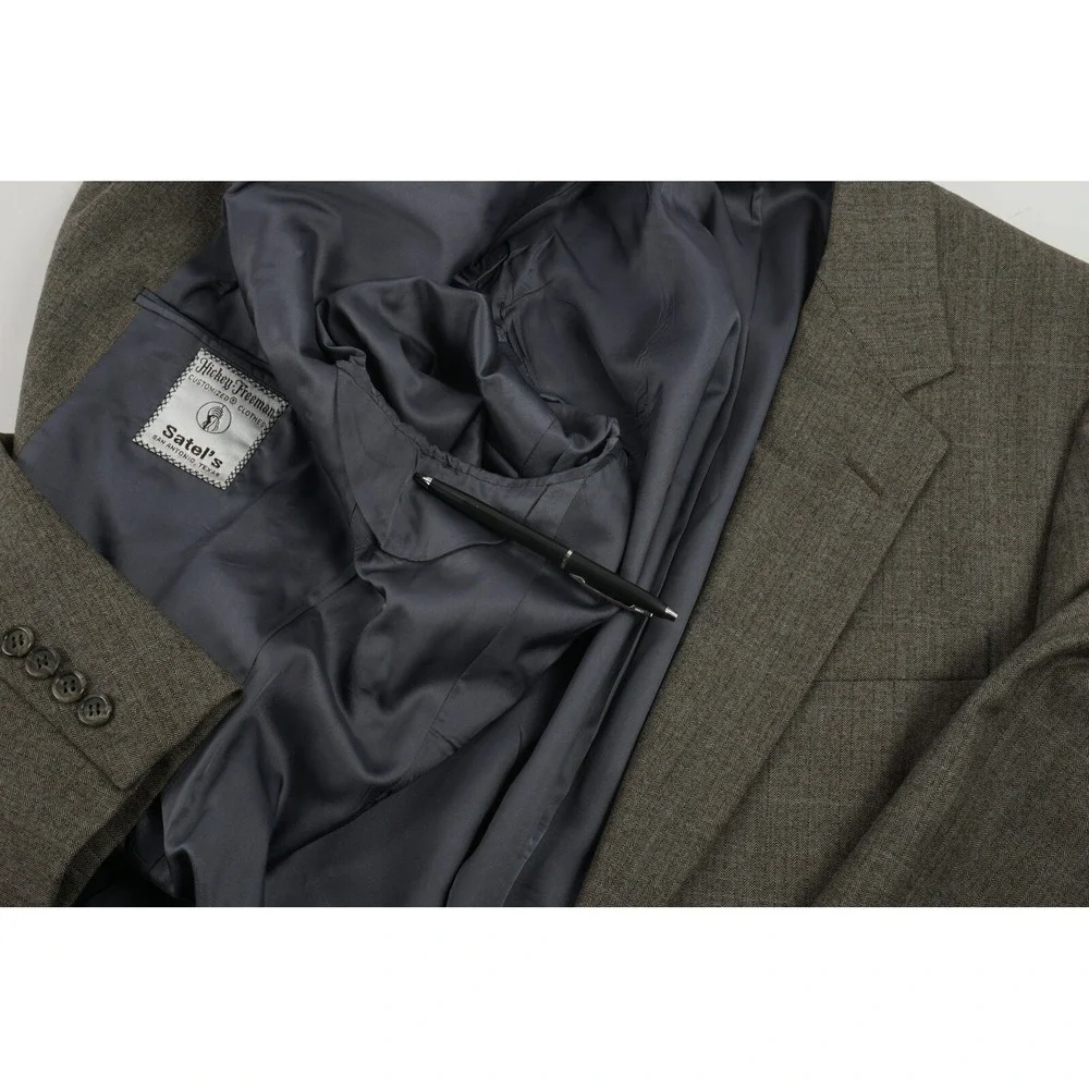 Vintage Hickey Freeman Mens 42L Brown Worsted Wool Herringbone Windowpane Blazer
